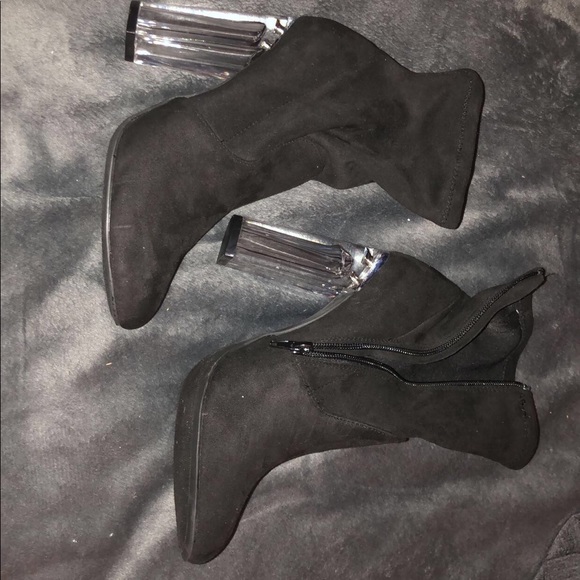 Black glass heeled booties. - Picture 1 of 1